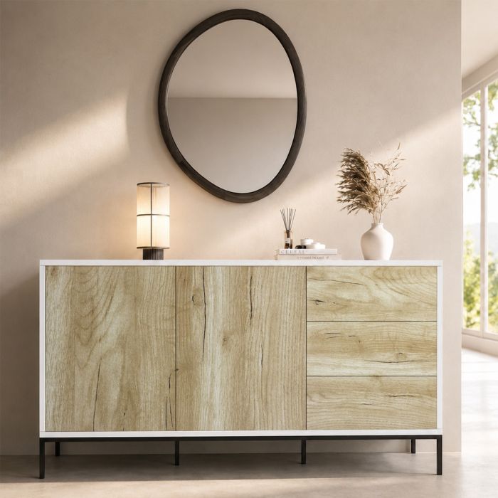 Sideboard Weiß und Sonoma Modern 150 cm Serena