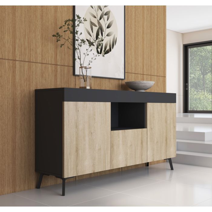 Sideboard Kai in Schwarz und sonoma matt 130 cm