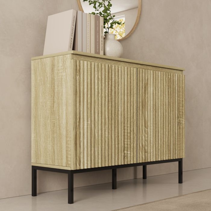 Sideboard Logan geriffelt 2 Türen Farbe Sonoma