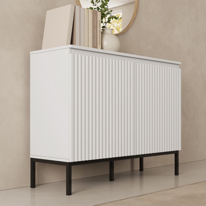 Sideboard Logan geriffelt 2 Türen Farbe Weiß