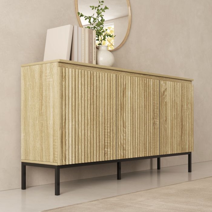 Sideboard Logan geriffelt 3 Türen Farbe Sonoma