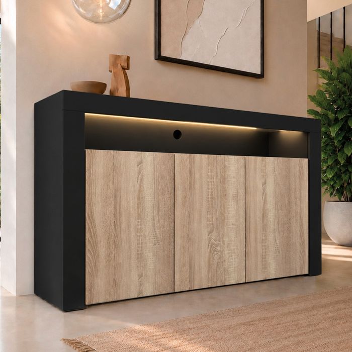 Sideboard Modell Aker – Schwarz und sonoma matt
