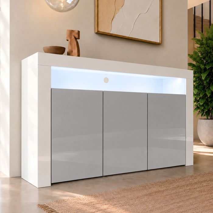 Sideboard Modell Aker - Weiß und Grau glänzend