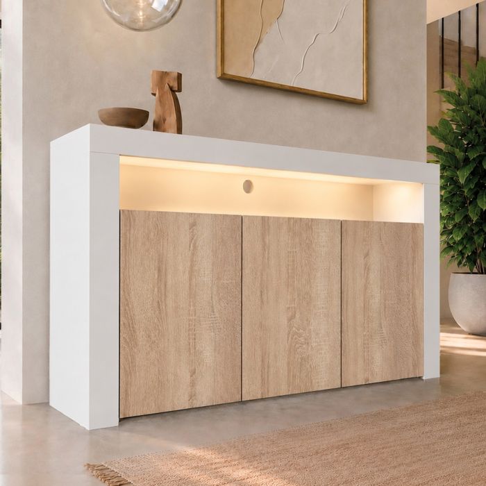 Sideboard Modell Aker - Weiß und sonoma matt