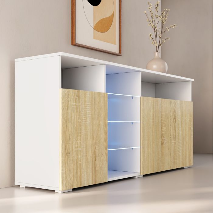 Sideboard Modell Clark - Weiß und Sonoma