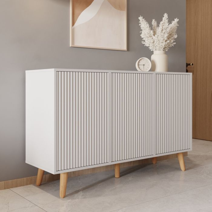 Sideboard Farbe Weiß 120 cm mit geriffelten Türen Renzo