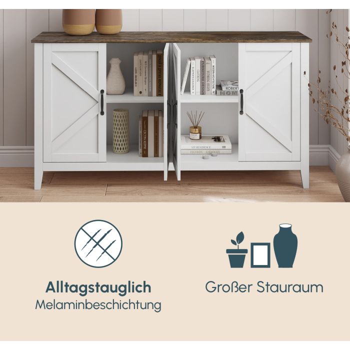 Sideboard Farbe Weiß und Eiche Rustic 140 cm Olivia