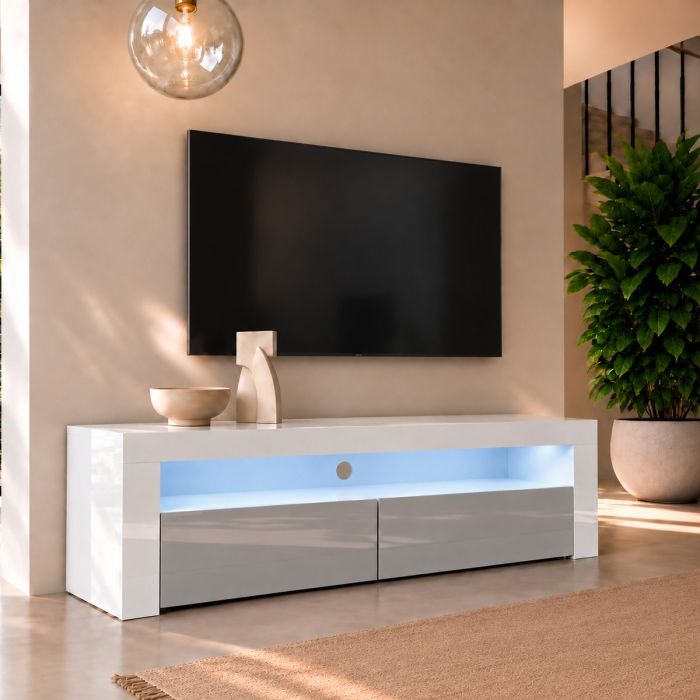 TV-Lowboard Aker (140x50,5cm) - Weiß und Grau
