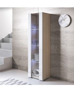 Vitrinenschrank Modell Luke V5 mit Standardfüße (40x167cm) - Sonoma und Weiß