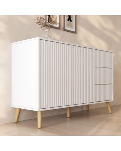 Gerilltes Sideboard Renzo L mit 2 Tür und Schubladen - Weiß