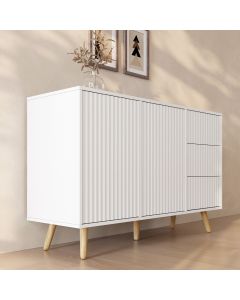 Gerilltes Sideboard Renzo L mit 2 Tür und Schubladen - Weiß