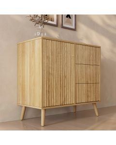 Gerilltes Sideboard Renzo M mit 1 Tür und Schubladen - Eiche Alba