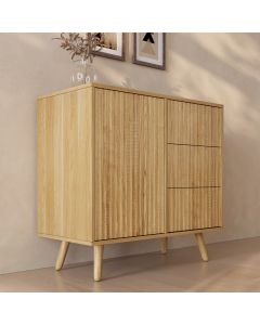 Gerilltes Sideboard Renzo M mit 1 Tür und Schubladen - Eiche Alba