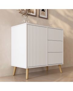 
Gerilltes Sideboard Renzo M mit 1 Tür und Schubladen - Weiß
