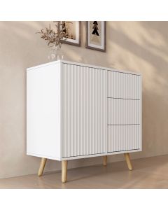 Gerilltes Sideboard Renzo M mit 1 Tür und Schubladen - Weiß