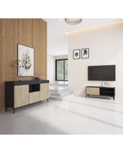 Möbelset KAI Sideboard und TV Lowboard schwarz und sonoma matt