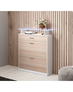 Schuhschrank Paola - Weiß und Sonoma