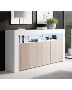 Sideboard Modell Aker - Weiß glänzend und sonoma matt