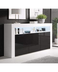 Sideboard Modell Aker - Weiß und schwarz glänzend