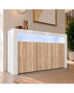 Sideboard Modell Aker - Weiß glänzend und sonoma matt