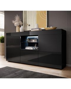 Sideboard Modell Sefora - glänzend Schwarz 135x72cm.