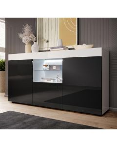 Sideboard Modell Sefora - glänzend Weiß und Schwarz 135x73cm.