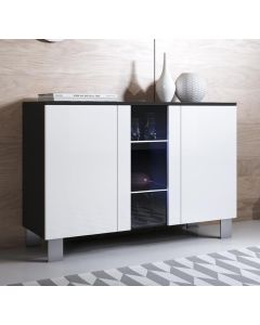 Sideboard Modell Luke A1 mit Aluminiumfüßen (120x82cm) - Schwarz und Weiß