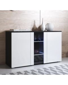 Sideboard Modell Luke A1 mit Standardfüßen (120x72cm) - Schwarz und Weiß