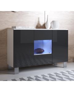 Sideboard Modell Luke A2 mit Aluminiumfüßen (120x82cm) - Weiß und Schwarz