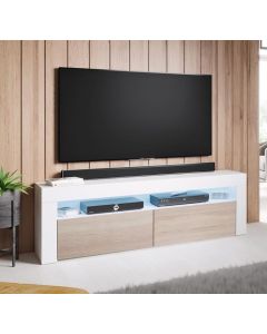 TV-Lowboard Aker (140x50,5cm) - Weiß und Sonoma