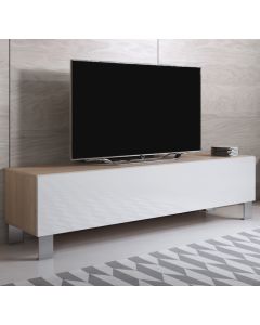 TV-Lowboard Modell Luke H2 mit Aluminiumfüße (160x42cm) - Sonoma und Weiß