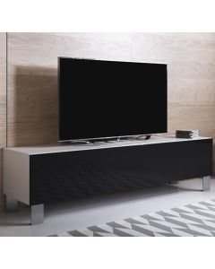 TV-Schrank Modell Luke H2 mit Aluminiumfüße (160x42cm) - Weiß und Schwarz