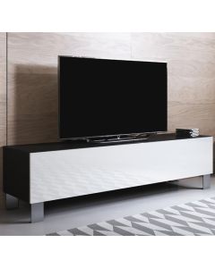 TV-Schrank Modell Luke H2 mit Aluminiumfüße (160x42cm) - Schwarz und Weiß