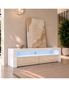 TV-Lowboard Aker (140x50,5cm) - Weiß und Sonoma