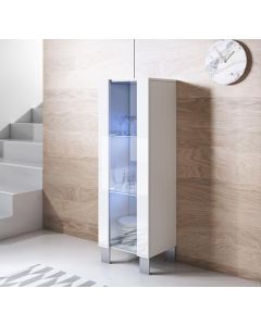 Vitrinenschrank Modell Luke V2 mit Aluminiumfüße (40x138cm) - Weiß