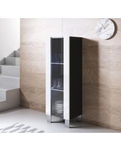 Vitrinenschrank Modell Luke V2 mit Aluminiumfüße (40x138cm) - Schwarz und Weiß