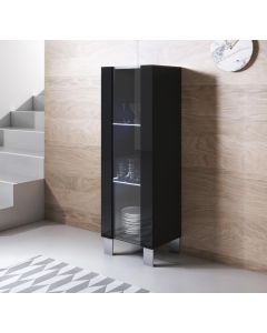 Vitrinenschrank Modell Luke V2 mit Aluminiumfüße (40x138cm) - Schwarz