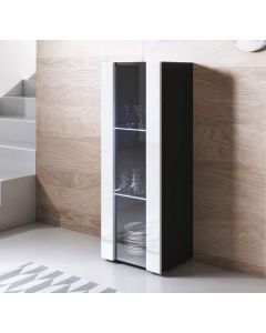Vitrinenschrank Modell Luke V2 mit Standardfüße (40x128cm) - Schwarz und Weiß