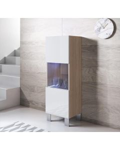 Vitrinenschrank Modell Luke V3 mit Aluminiumfüße (40x138cm) - Sonoma und Weiß