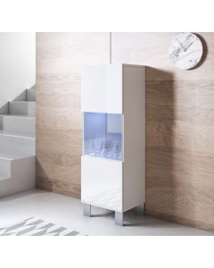 Vitrinenschrank Modell Luke V3 mit Aluminiumfüße (40x138cm) - Weiß