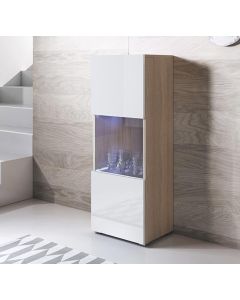 Vitrinenschrank Modell Luke V3 mit Standardfüße (40x128cm) - Sonoma und Weiß
