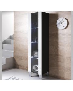 Vitrinenschrank Modell Luke V5 mit Aluminiumfüße (40x177cm) - Schwarz und Weiß