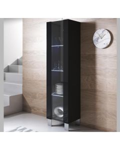 Vitrinenschrank Modell Luke V5 mit Aluminiumfüße (40x177cm) - Schwarz