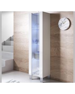 Vitrinenschrank Modell Luke V5 mit Aluminiumfüße (40x177cm) - Weiß