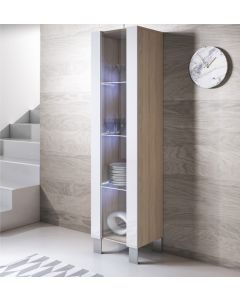 Vitrinenschrank Modell Luke V5 mit Aluminiumfüße (40x177cm) - Sonoma und Weiß