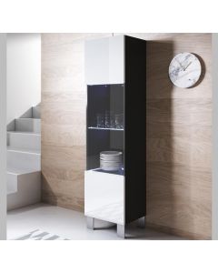 Vitrinenschrank Modell Luke V6 mit Aluminiumfüße (40x177cm) - Schwarz und Weiß