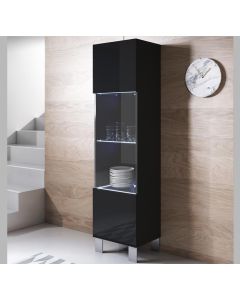 Vitrinenschrank Modell Luke V6 mit Aluminiumfüße (40x177cm) - Schwarz