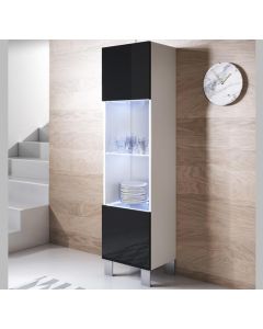 Vitrinenschrank Modell Luke V6 mit Aluminiumfüße (40x177cm) - Weiß und Schwarz