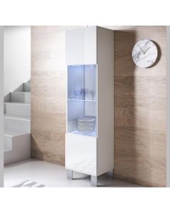 Vitrinenschrank Modell Luke V6 mit Aluminiumfüße (40x177cm) - Weiß
