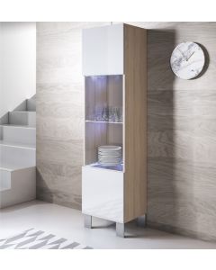 Vitrinenschrank Modell Luke V6 mit Aluminiumfüße (40x177cm) - Sonoma und Weiß